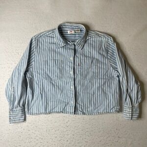 Levi's Button Down Shirt Womens XS Blue White Striped Long Sleeve Cropped Cotton